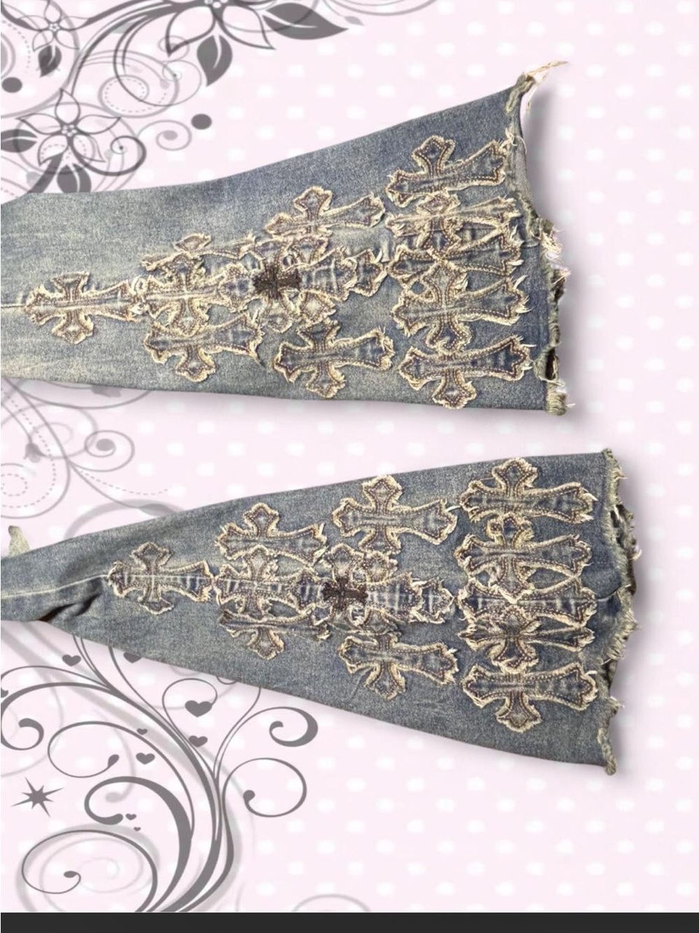Bamboo jeans with embroidered cross pattern size 00